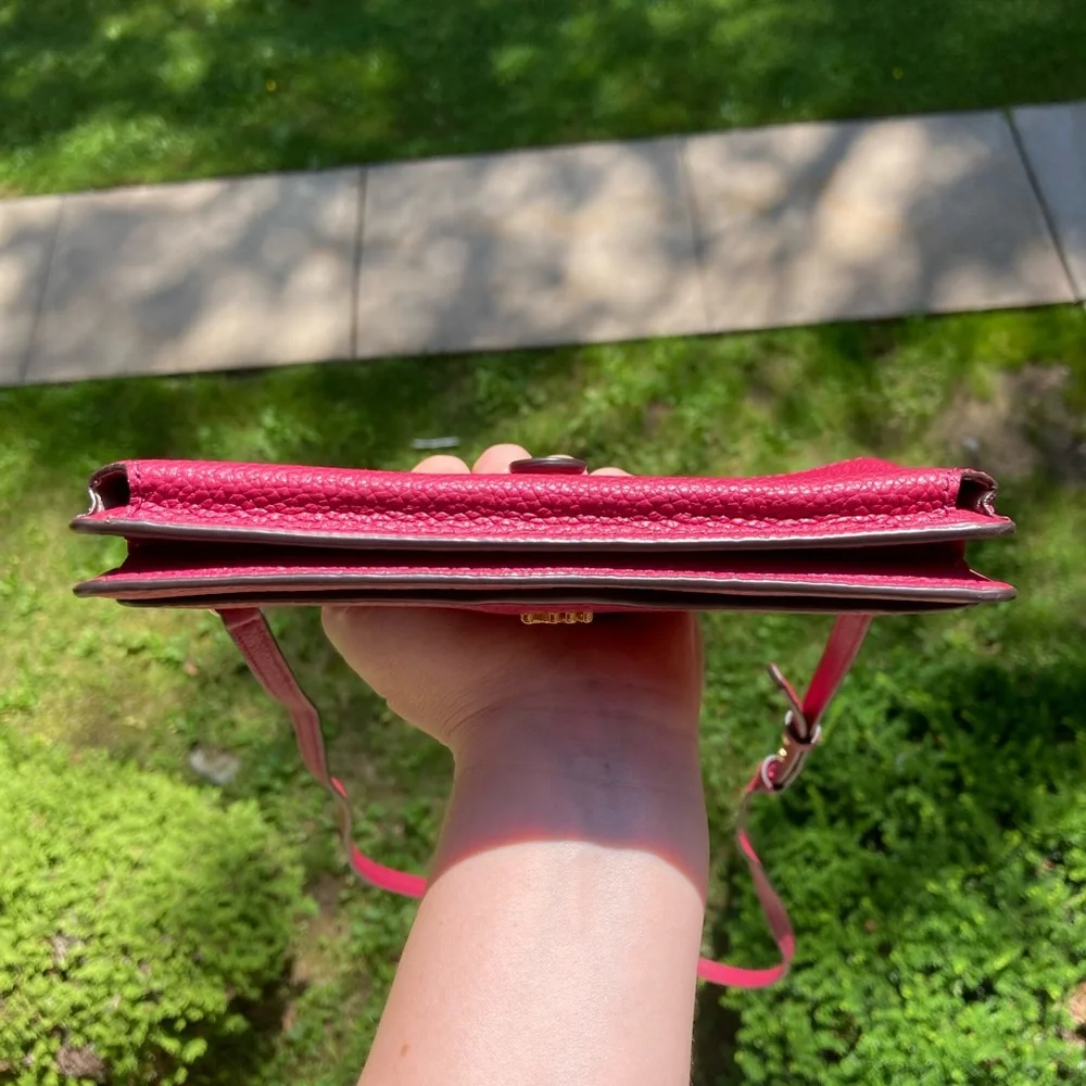 NEW Michael Kors Red Pebbled Leather Convertible Crossbody Bag Small Flap Purse